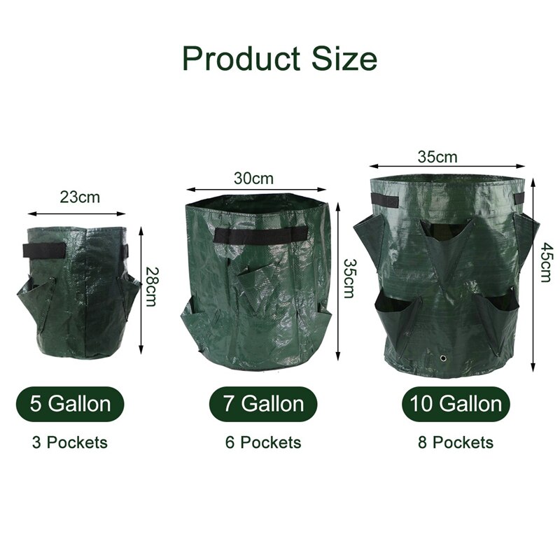 3Pcs Hanging Strawberry Plant Grow Bag 5/7/10 Gallon Garden Flower Vegetable Planting Pots