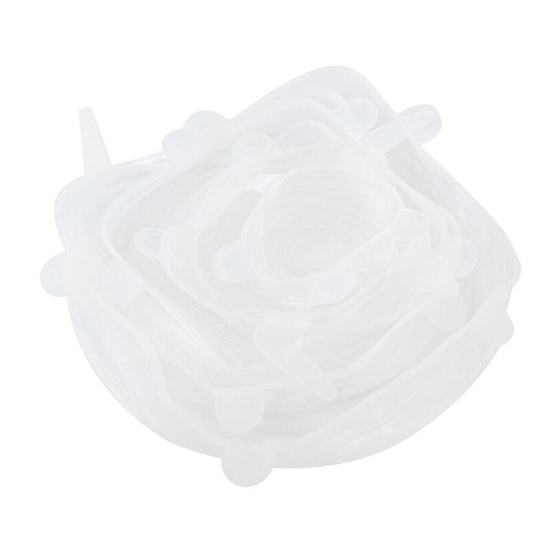 6/12Pcs Adaptable Silicone Lids Reusable Universal Food lids Cover Stretchable Washable Silicone Food Wrap Lid Kitchen Accessor: 6pcs White