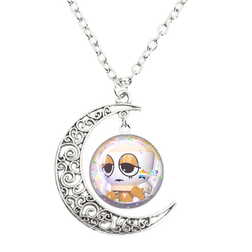 Juego de terror Goob Pebble Dandy's World collar lindo divertido Meme Kawaii cabujón de cristal colgante la luna collar joyería: Azul de zinc