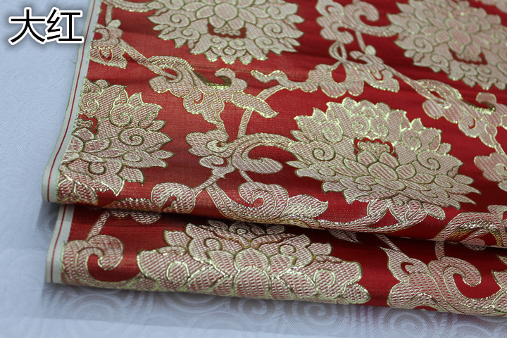 Tkanina Żakardowa Brokatowa - 75cm - Satyna Damask Faux Złoto Jedwab - Na Cheongsam, Lalki, Suknie Mongolskie: Zielony