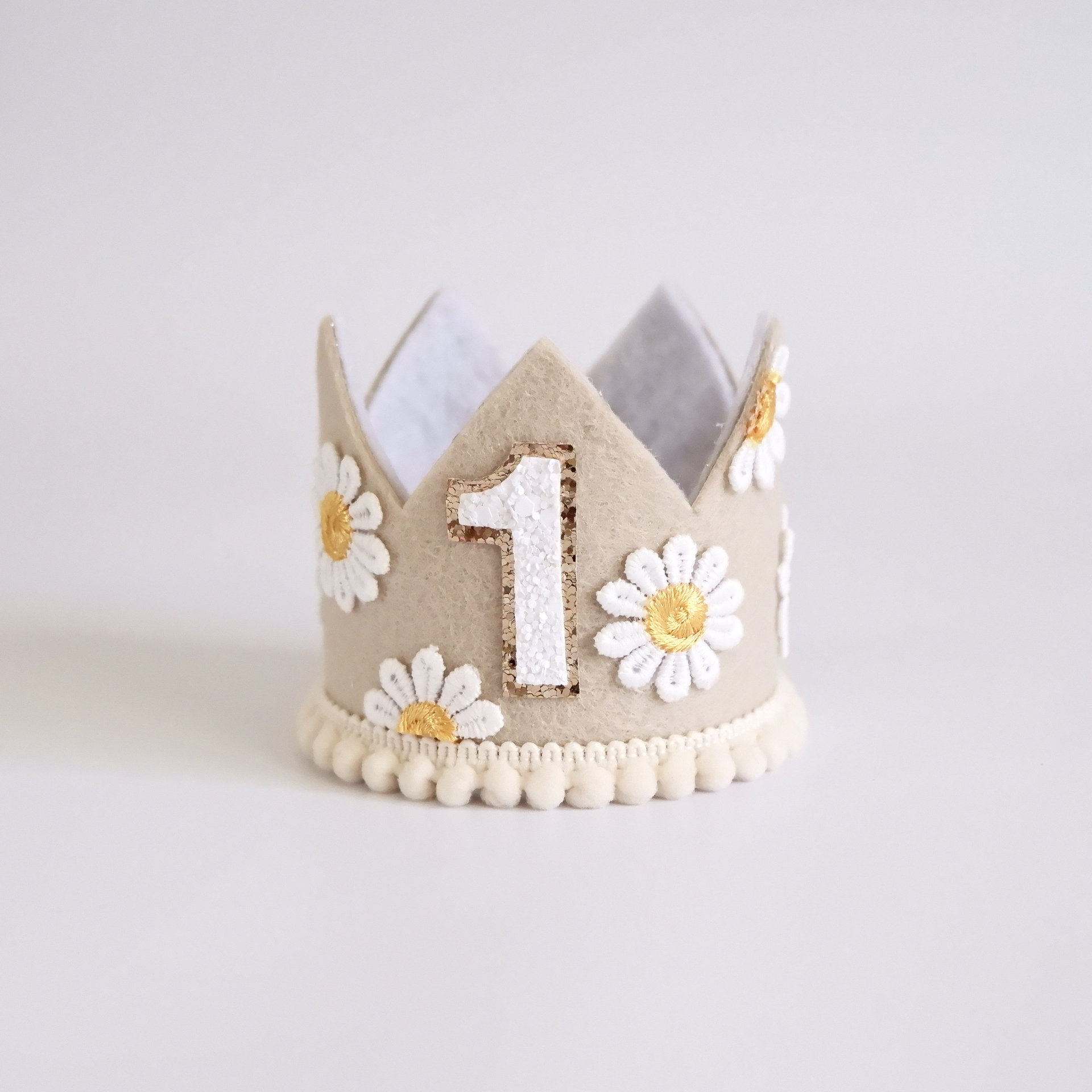Daisy boho 1st bursdagskrone rosa krem til babyshower festhatt første gammel hodeplagg fotorekvisitter: Mintgrønn