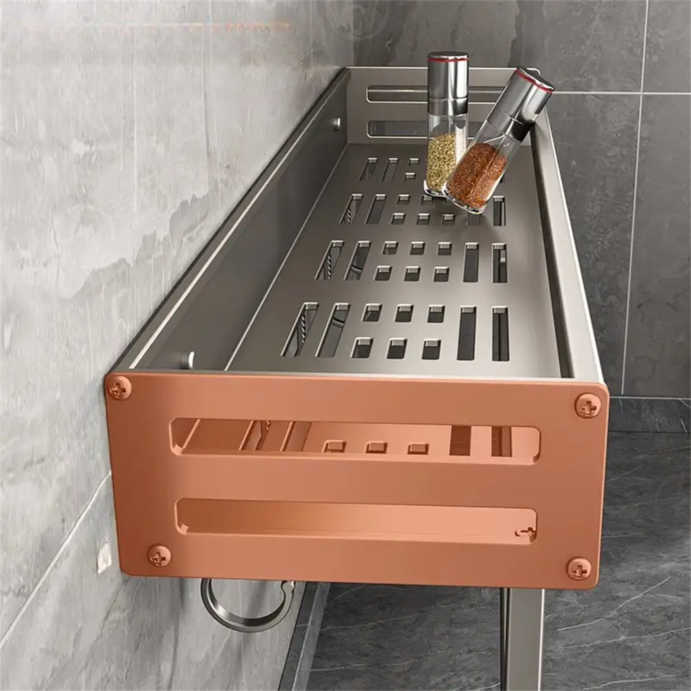 Estante de aluminio para especias montado en la pared, estante multifuncional para artículos, ganchos para herramientas de cocina, estante de almacenamiento de condimentos, 1/2 Uds.