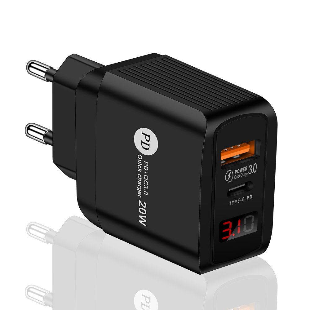 Wall Charger Pd 20W Usb Plug Usb Oplader C Adapter Voor Iphone 12 Pro Max Quick Charge 3.0 QC4.0 voor Samsung Note 10 Plus Xiaomi: Black EU Plug