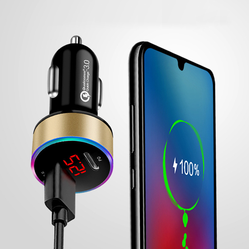 36W Dual Usb Led Digitale Display Voltmeter Snel Opladen Auto-oplader Sigarettenaansteker Usb C Adapter Voor Iphone 13 xiaomi