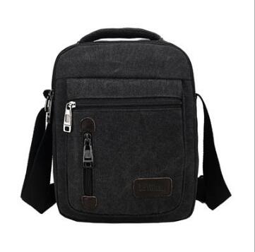 Koreansk herrväska multifunktionell bärbar vardagsväska i canvas retro axelväska: Svart