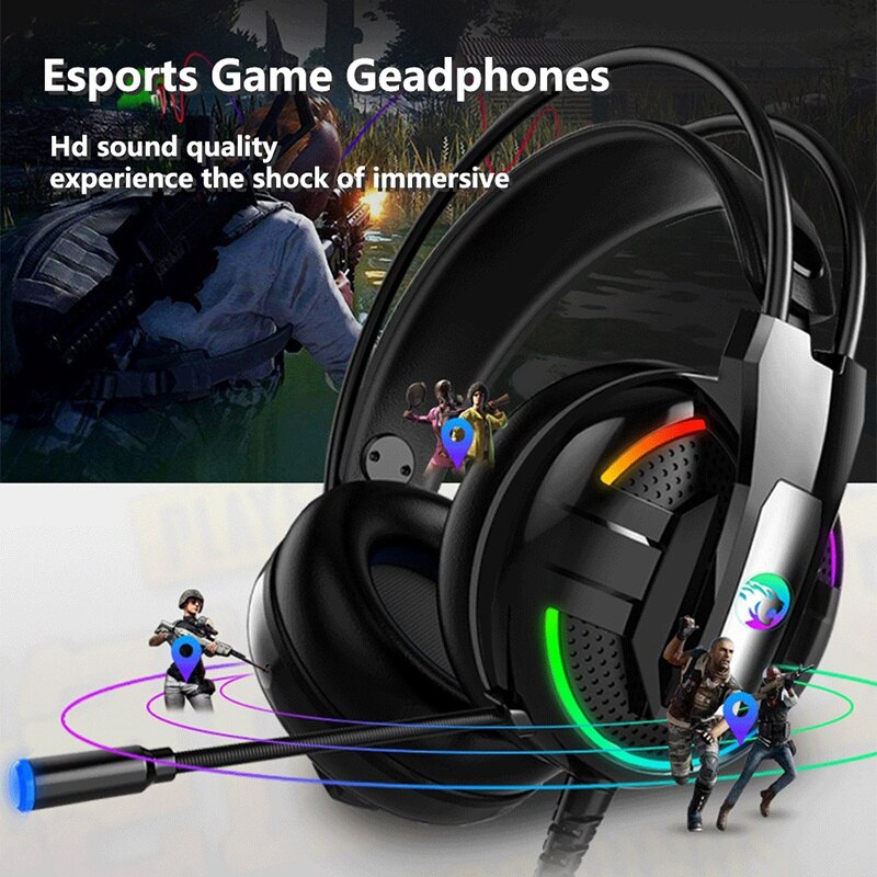 Gaming Headset Professionele Bedrade Headset Gamer Surround Noise Cancelling Hd Mic Rgb Licht Voor PS4 Pc Gamer