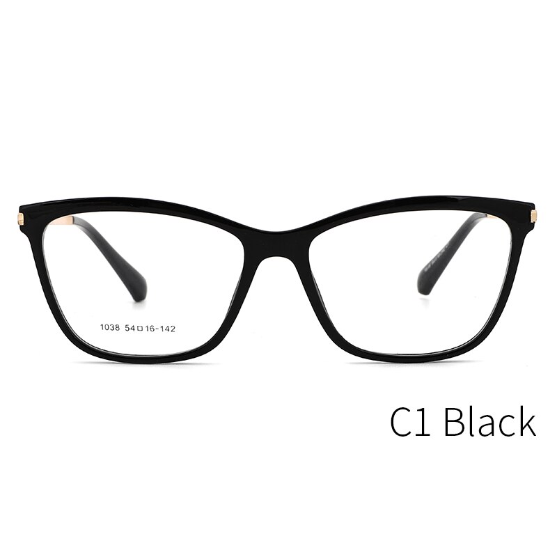 Tangowo  tr90 brilmontuur voor dames, cateye-bril, vintage mypoia, volledig optische bril op sterkte, 1038 monturen: Zwart