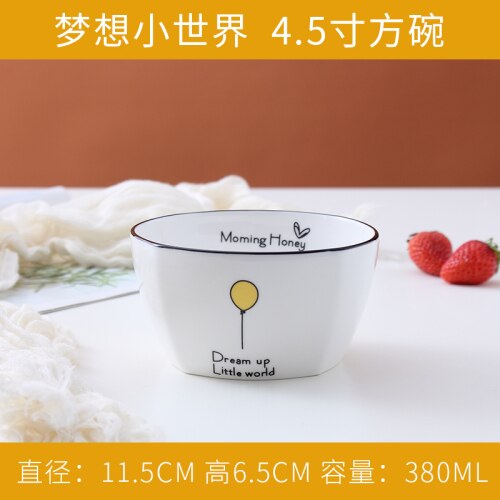 Vajilla para desayuno para una persona, plato de cerámica para pérdida de peso para niños, tres compartimentos: Square bowl loop