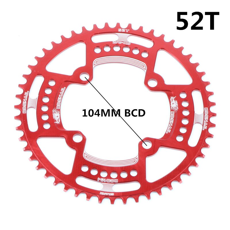 104 bcd 40/42/44/50/52t mountainbike kettingblad mtb crankstel aluminium smal breed kettingblad: 52t rode