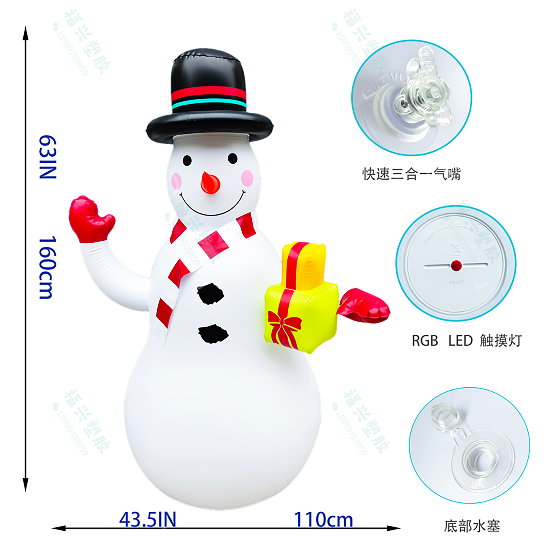Kerst opblaasbare sneeuwpop buitendecoratie met ingebouwde LED-verlichting voor vakantiefeest Kersttuindecoratie
