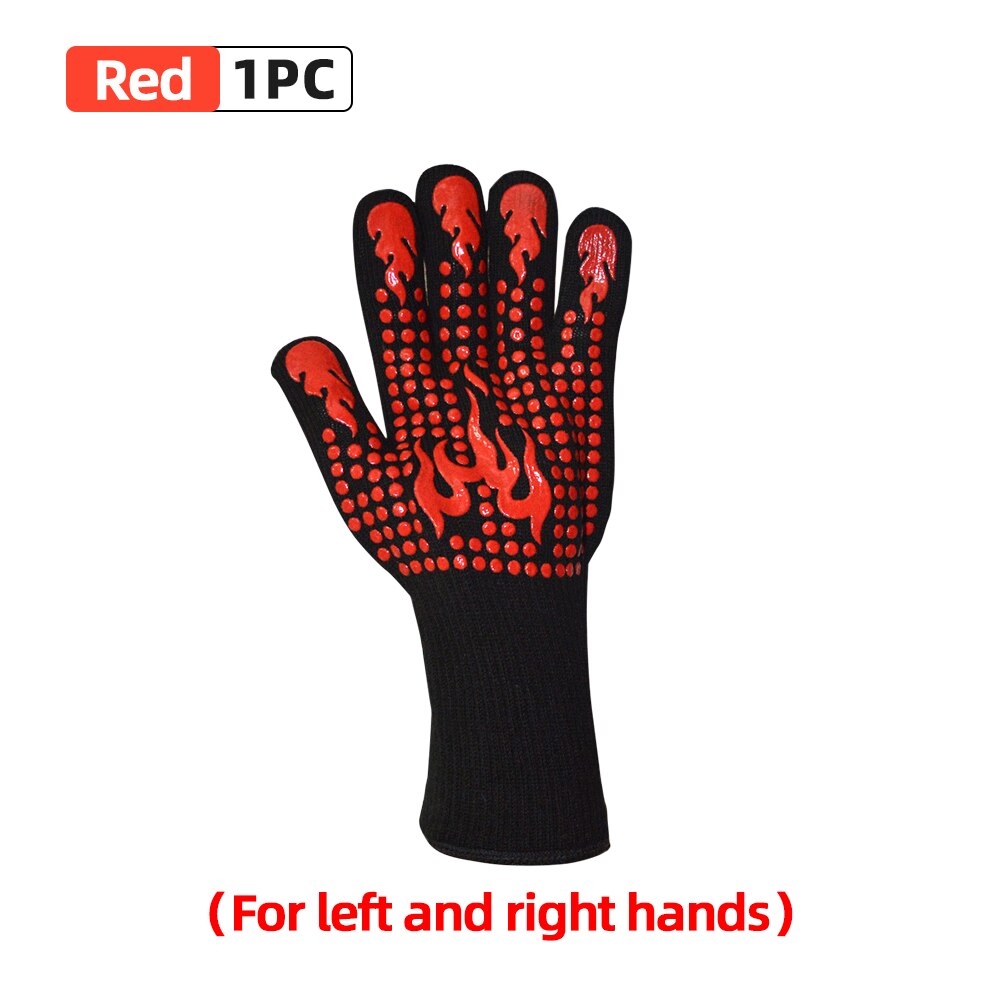 BBQ Grill Gloves High Temperature Resistance 800 Degrees Fireproof Heat Insulation Glove Cooking Baking Barbecue Microwave Oven: One Piece-Red A