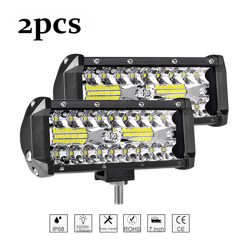 2pcs 7inch 120W Offroad Led Light Bar For Cars Combo Beams Off road SUV ATV Tractor Boat Trucks Excavator 12V 24V Work Lights: 2x 120w work light
