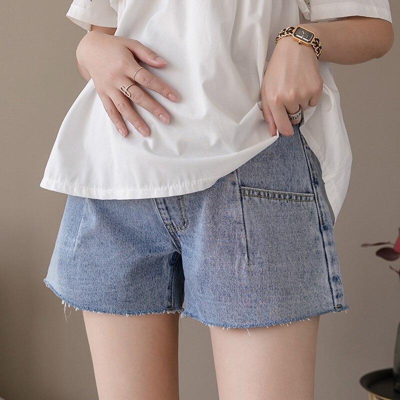 Short de maternité en denim à fond fin, vêtement d&#39;extérieur à la , pantalon de levage du ventre, été