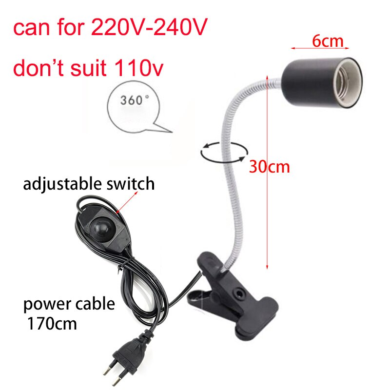 220V Mini Pet Reptile Heat Lamp Kit with Clip-on Ceramic Lights Holder Heating Lamp Set Tortoises Basking Lighting E27 EU Plug