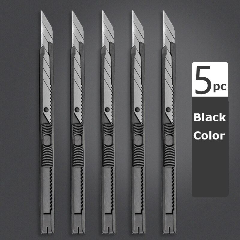 Deli Portable Aluminum Alloy Utility Knife 9MM нож Pocket Paper Unboxing Cutter with Metal Blade Self-locking Sharp Angle: 5Black Knife