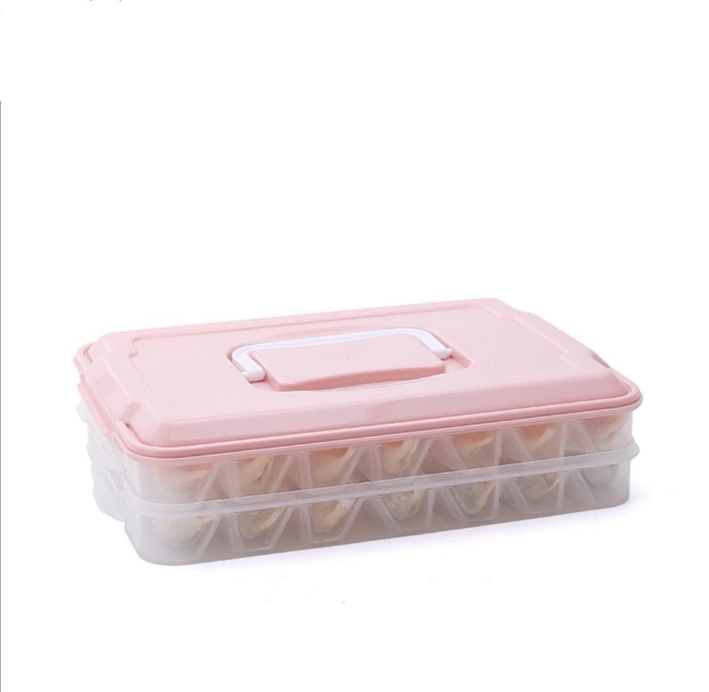 Multi-layer Dumplings Container Plastic Voedsel Doos Thuis Keuken Verse Luchtdichte Doos Koelkast Organizer: 2 tiers pink