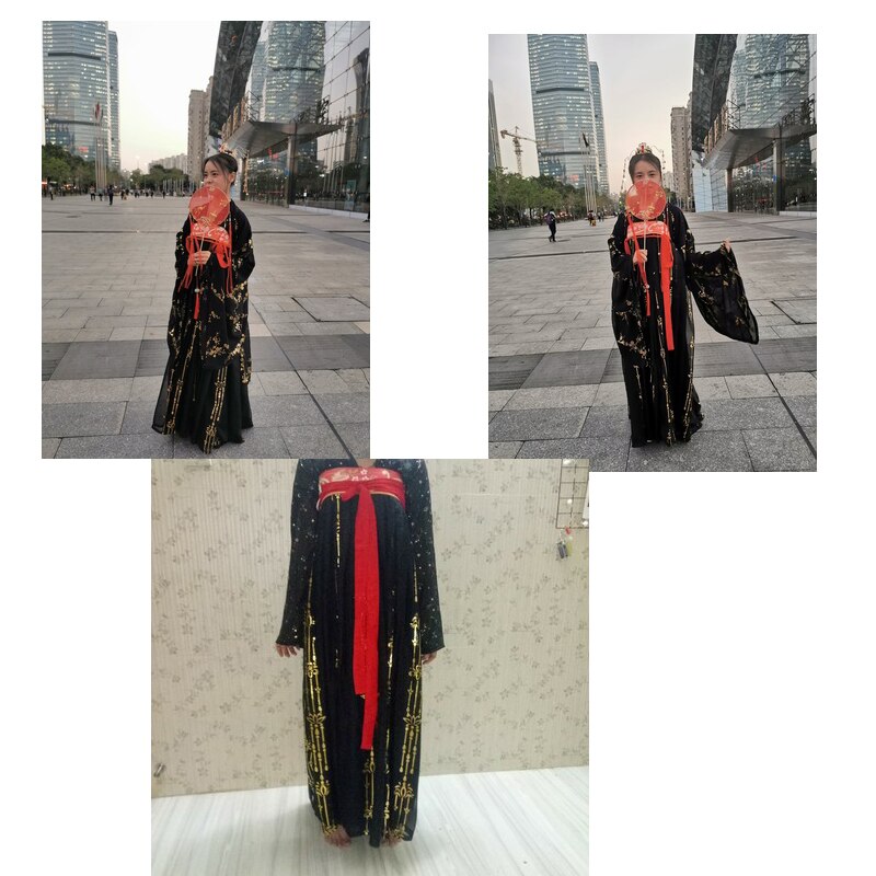 Mujeres negro Hanfu tradicional chino ropa Festival traje bordado estilo antiguo popular puesta en escena trajes de baile DN5500