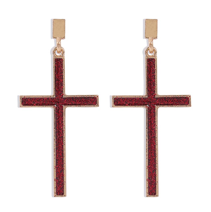 Einfache Glas Kreuz Dangel Ohrringe für Frauen Punk Gothic Metall Liebhaber Minilist Ohrringe Heißer Jahrgang Party Ohr Ringe Charme: rot