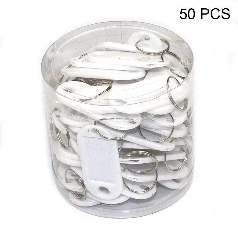 50Pcs Key Id Tag Bagage Bagage Naam Label Kaart Met Split Ring Sleutelhanger F3MD: WHITE