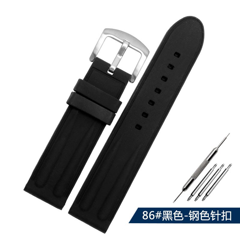 Silicone Rubber watch strap 22mm 24mm 26mm bracelet wristwatches band watchband waterproof breathable wristband: 86 black silver / 22mm