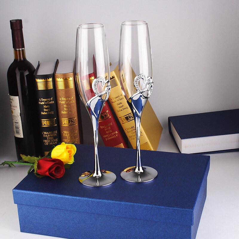 2 Stks/set Crystal Wedding Roosteren Champagne Fluiten Glazen Drink Cup Party Huwelijk Wijn Decoratie Cups Voor Partijen Geschenkdoos