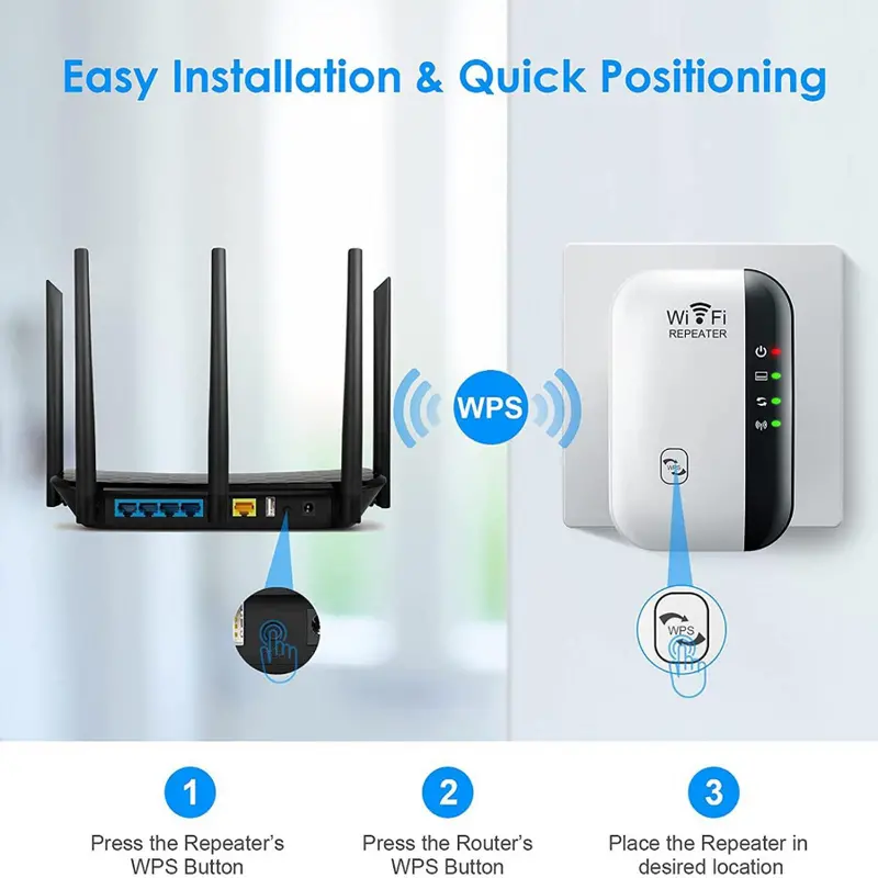 Amplificador de señal extensor WiFi de hasta 2640 pies cuadrados, repetidor de Internet inalámbrico, amplificador remoto con puerto Ethernet, configuración de 1 toque,