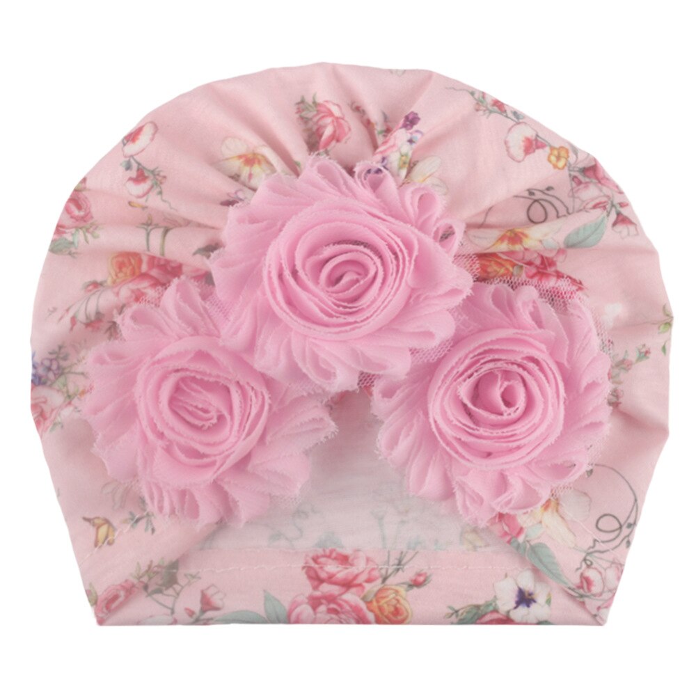 Babymössa för flickor blommig vår sommar flickhatt munk turbanhatt spädbarnsmössa 7 färger: Rosa blomma hatt