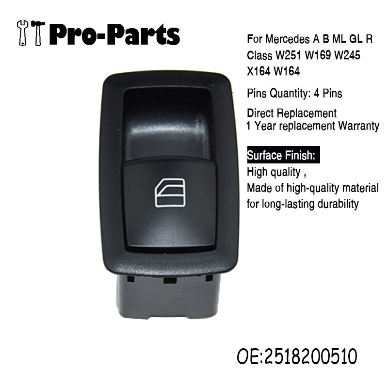 Nuovo pulsante interruttore alzacristalli elettrici 2518200510 per Mercedes classe A B ML GL R W251 W169 W245 X164 W164 lato passeggero 251 820 05 10