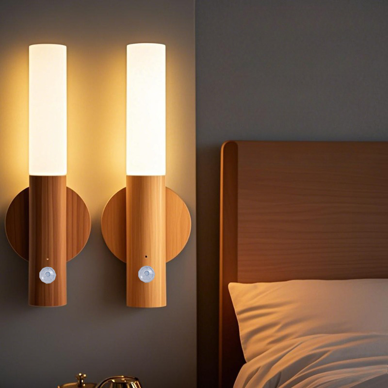 Night Light Motion Sensor Night Lights Rechargeable Wall Sconces Magnetic Wall Lights Wooden Wall Lighting for Bedroom Stair