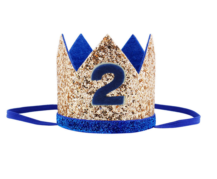 Gutter første bursdag sølv blå krone barn gylden blå 1st bursdag gutt antrekk til kake smash sparkle kongelig bursdagsfest hatt: Gyldenblå 2