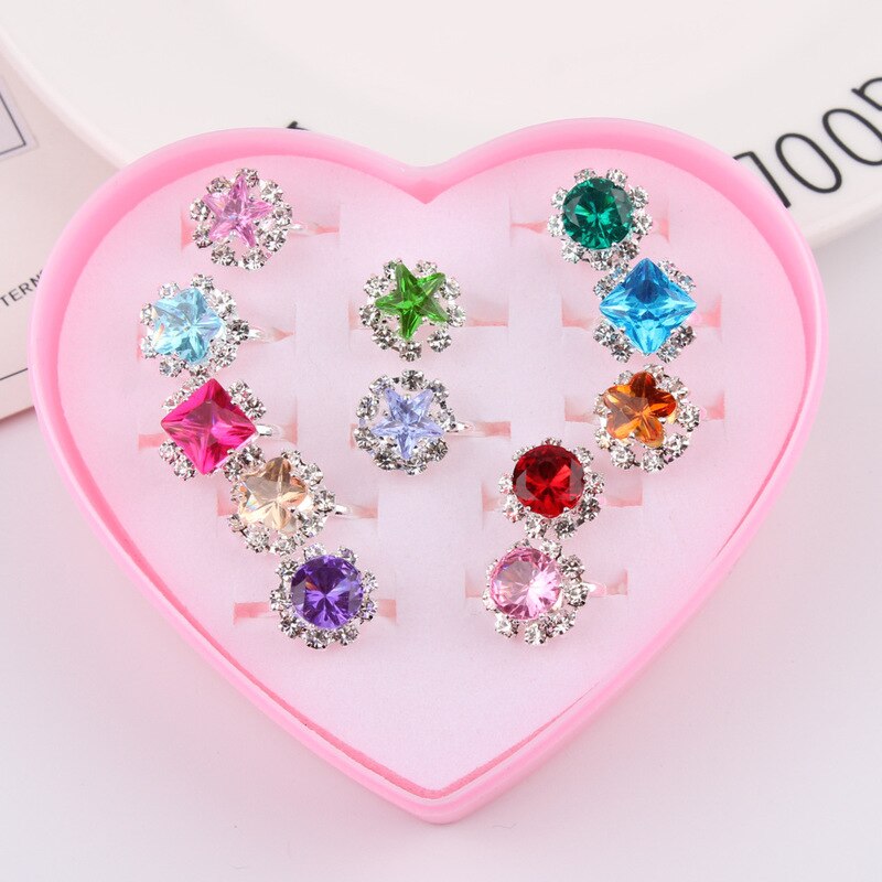 Meisjes Prinses Acryl Rhinestone Fancy Verstelbare Ringen Party Gunsten Kids Ring Accessoires Beauty Mode Speelgoed 10/12/24 stuks