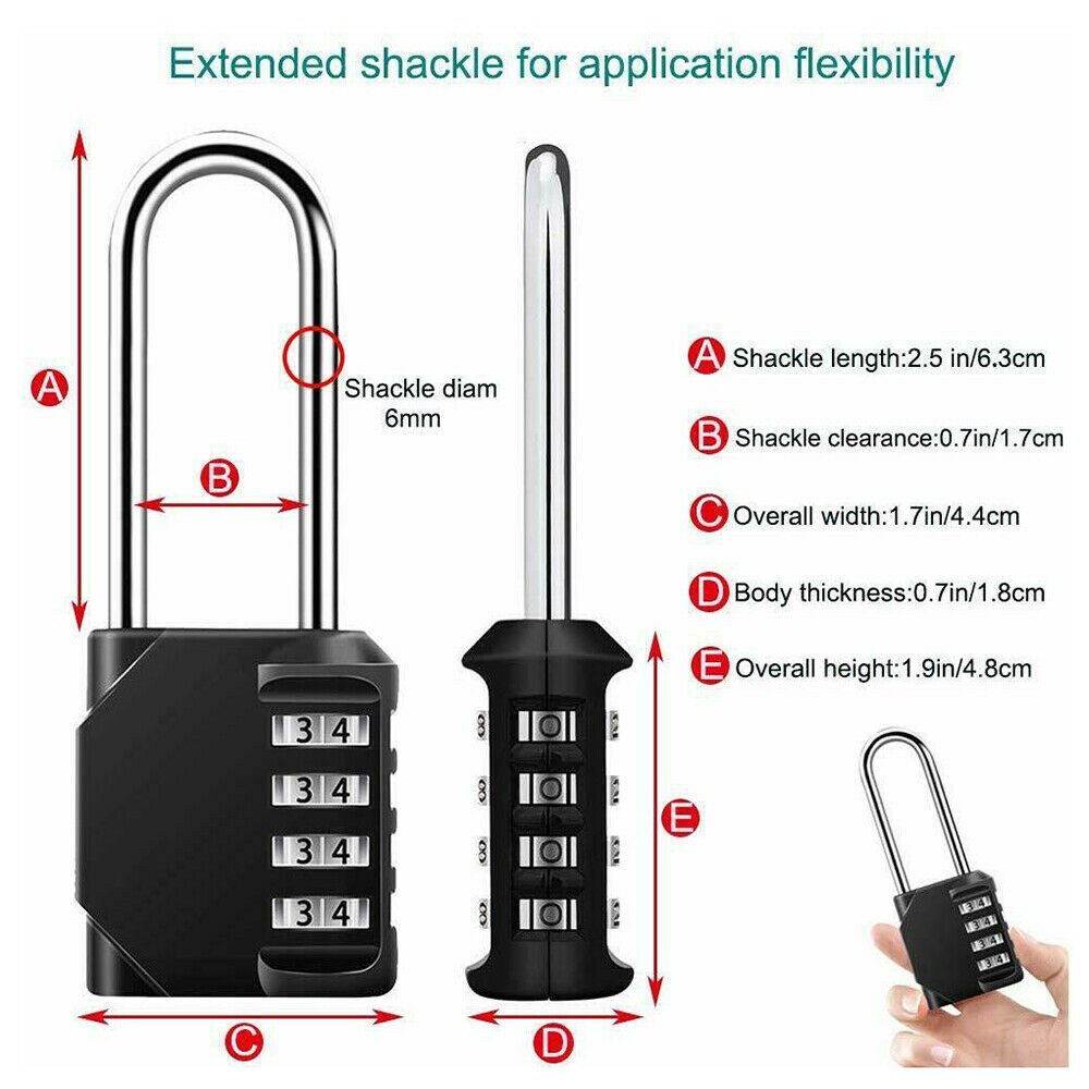 4 Digit Number Combination Padlock Long Shackle Padlock Outdoor Waterproof Lock Suitcase Luggage Security Coded Lock