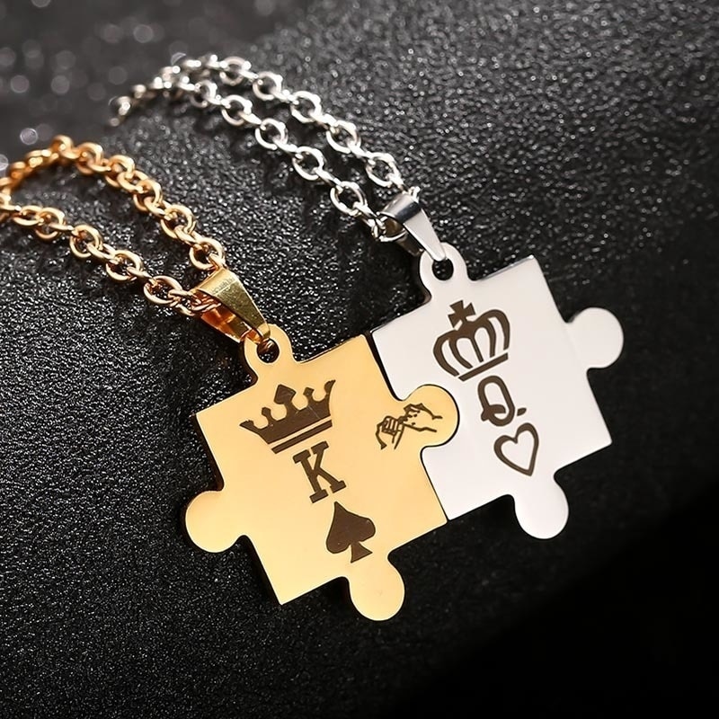 Puzzel Stuk Ketting Poker K En Q Hangers Kettingen Koppels Sieraden Rvs Ketting Koning En Koningin Kroon