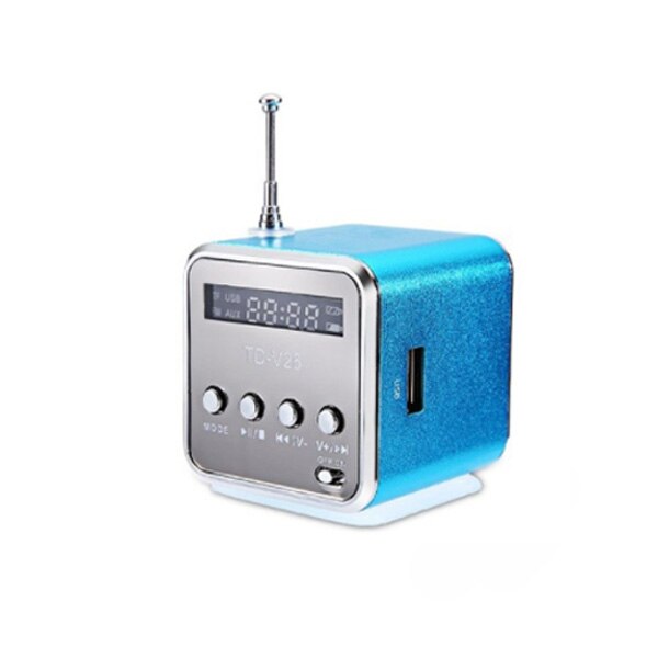 TD-V26 Digital FM Radio Speaker Receiver With LCD Stereo Loudspeaker Support Micro TF Card Mp3 Mini Music Player USB Charging: Blue