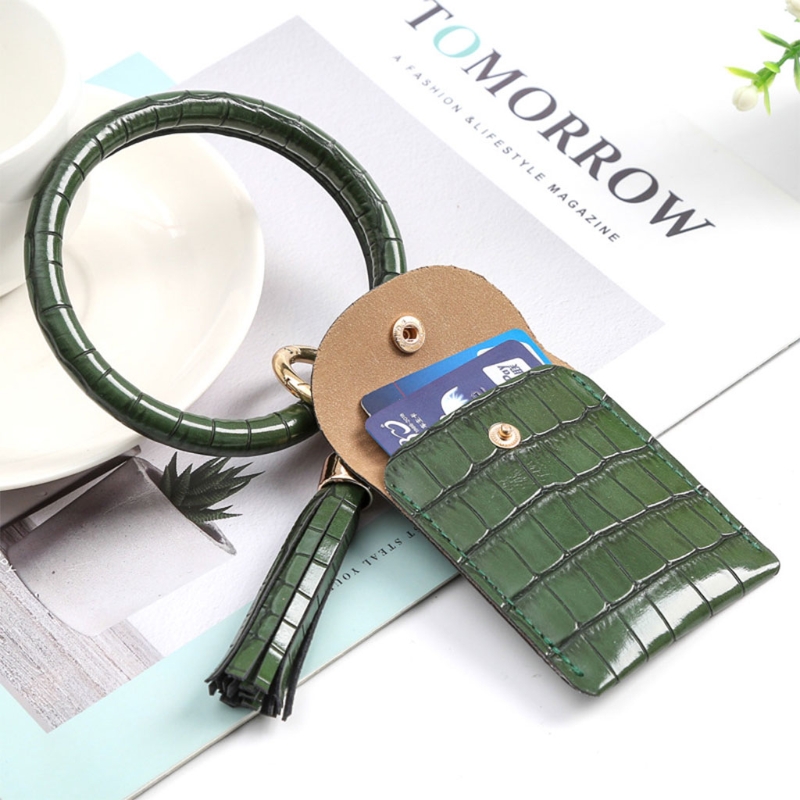 H3CB Sleutelhanger Armband Polsbandje Bangle Key Kaarthouder Grote Ronde Sleutelhanger Lederen Kwastje Voor Vrouwen Meisjes Met Portemonnee