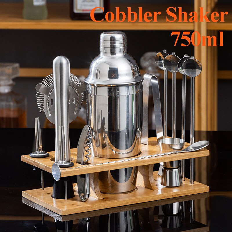 Juego de coctelera de acero inoxidable, mezclador de camarero, Zapatero, coctelera Boston, bar, herramientas, Jigger, mezclador, cuchara vertedora: 14pcs Cobbler Sets B