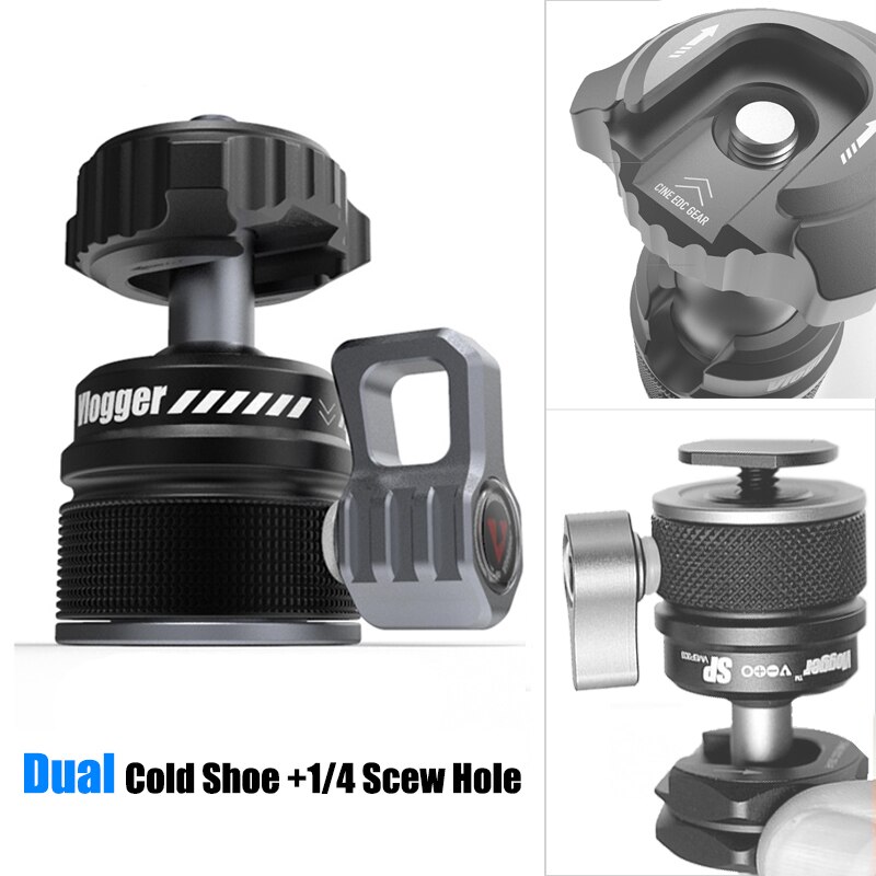 Quick Release Plate Tripod Head Ballhead Extend Cold Shoe Ball Head for LED Light Microphone 10KG Playload DSLR Camera Monitor