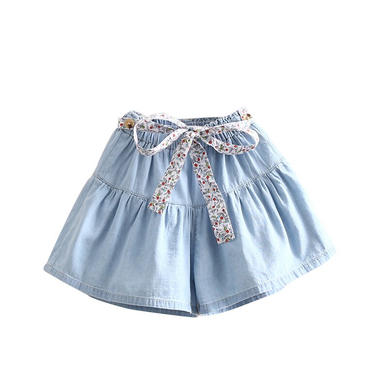 2021 Hot Summer Casual 3 4 5 6 7 8 9 10 11 12 anni Baby Child pantaloncini di jeans larghi in cotone tinta unita con cintura per bambini ragazze