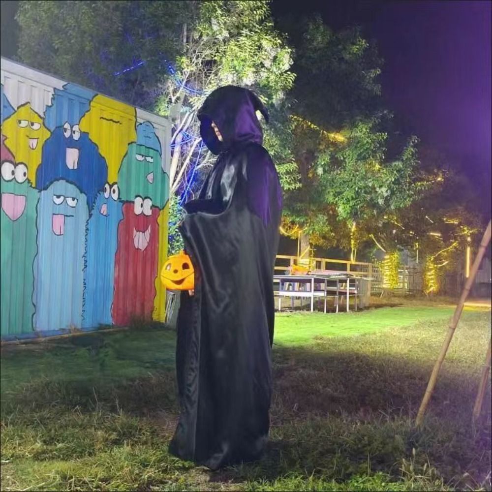 Misterioso cor sólida capa de halloween esfregando com chapéu grande traje cosplay capa clássico com capuz capa de bruxa criança