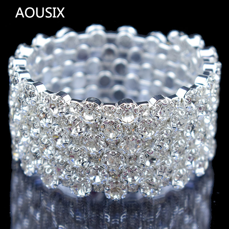 3/6 Rijen Crystal Goud Zilver Plated Armbanden En Armbanden Voor Vrouwen Strass Stretching Bangle Bovenarm Armband Jewelr