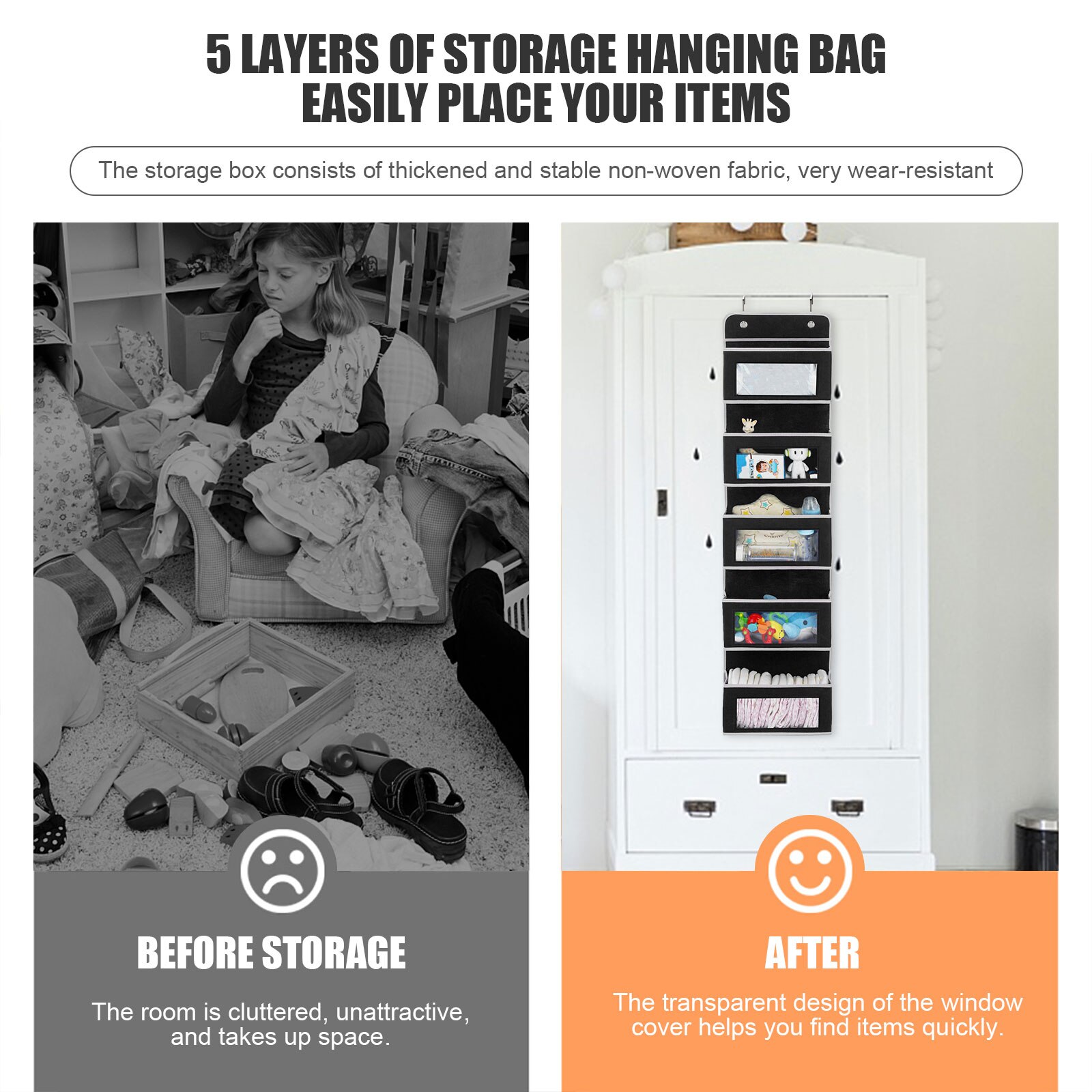 Over Door Hanging Organizer 5 Large Layers Wall Mount Storage Clear Window 2 Metal Hooks Wall Hang Home Storage And Organization