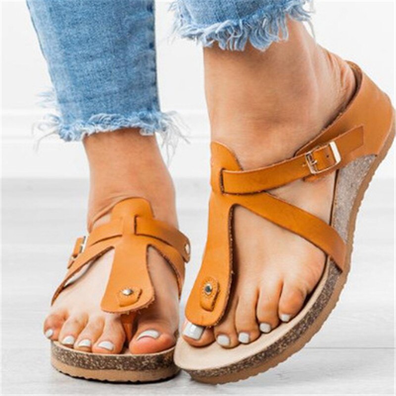 Slippers van kurk, slippers voor dames, zomerse koreaanse versie, platte slippers voor strandsandalen