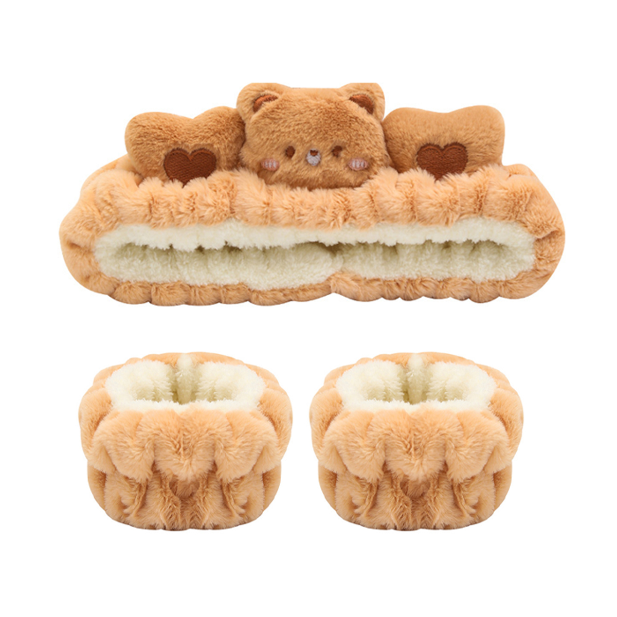 3-delige set make-up hoofdband polsbandje set schattige dieren gezicht wassen schoonmaken spa hairhand voor vrouwen: Goud