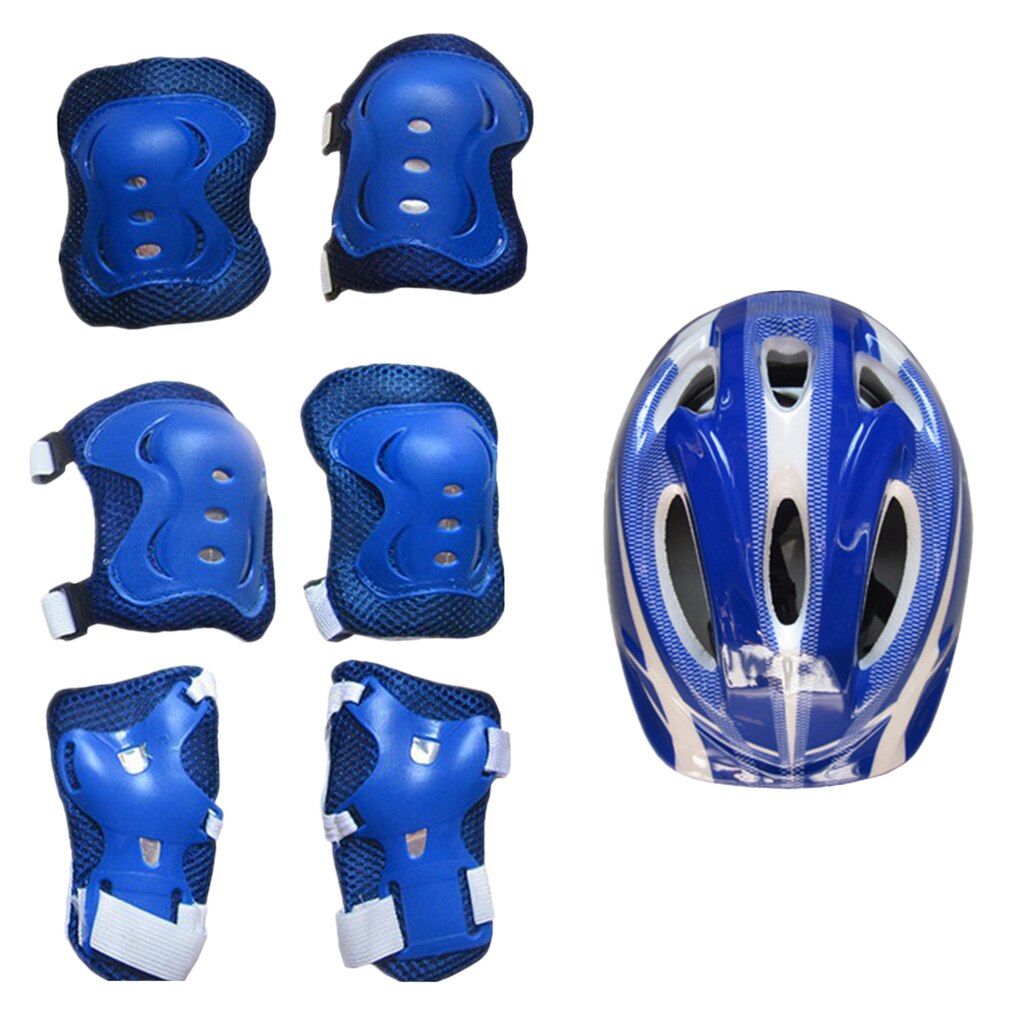 Barn& #39 ; s 7 stk beskyttelsesudstyr til cykling på rulleskøjter 58-62cm sikkerhedshjelme+knæ- og albuebeskyttere+håndledsbeskyttere beskyttelsesudstyr til børn