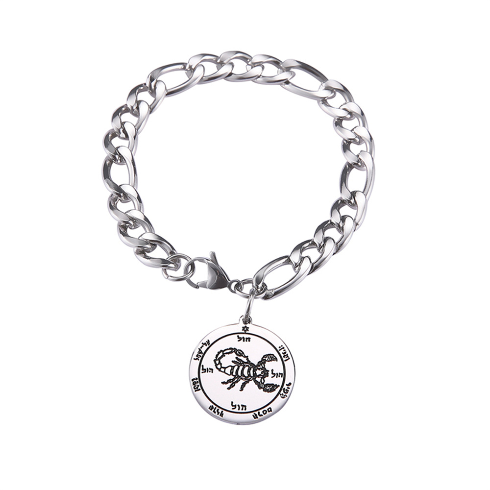 EUEAVAN-pulsera de acero inoxidable para hombre, amuleto de protección de escorpión, la llave del rey Kabbalah de Solomon, cadena del 5 ° pentculo: Estampado en caliente