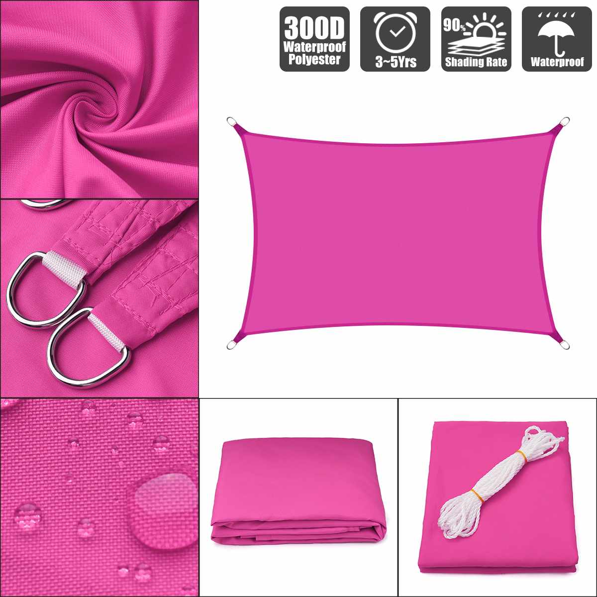 2.5x3 14 color Sun Shade Sail Outdoor Patio Lawn Pool Rectangle Cover Block Canopy Swimming Pool Cover Sunscreen Tent Waterproof: Rose Red