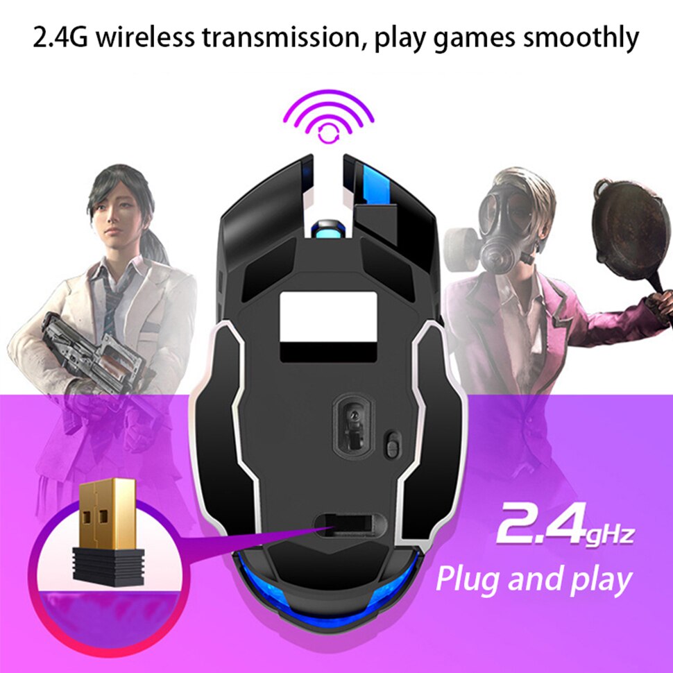 Redstorm  a4 draadloze gamingmuis 1600 dpi oplaadbare gamer stille mute usb-muis achtergrondverlichting gamemuis gamemuizen voor pc laptop