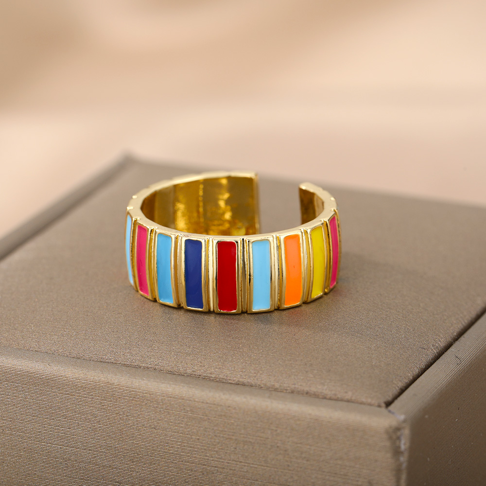 Kleurrijke Enamel Rainbow Ringen Voor Vrouwen Mannen Minnaar Paar Lgbt Ring Verstelbare Open Manchet Engagement Trouwringen Sieraden