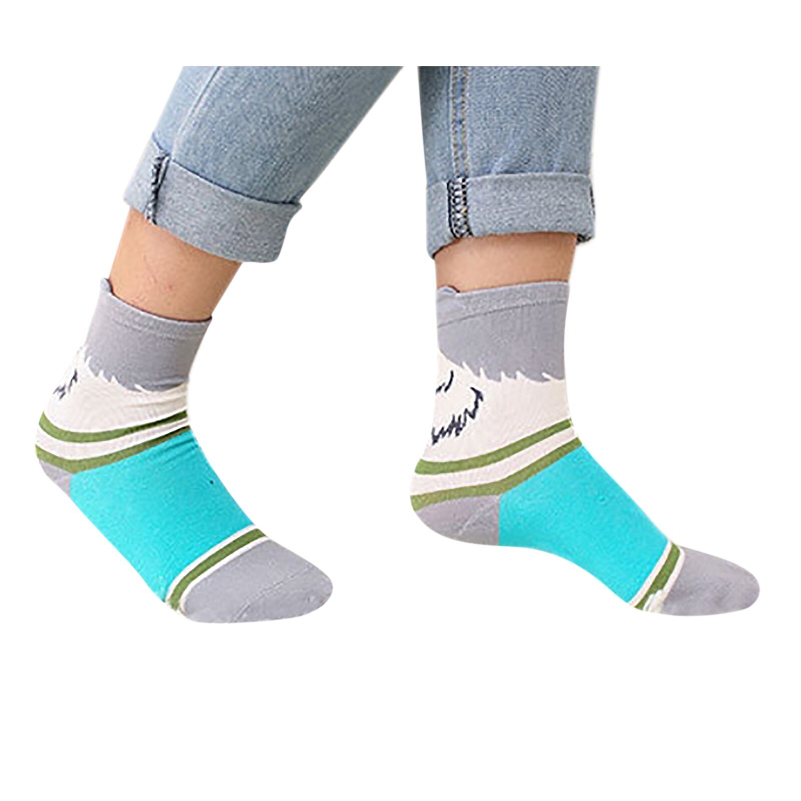 Frauen Niedlichen Ebene Karikatur Hund Ohren 3d Rohr Socken Niedlichen Ebene Druck Baumwolle Socken Damen Herbst Und Winter warm socken # K: grau