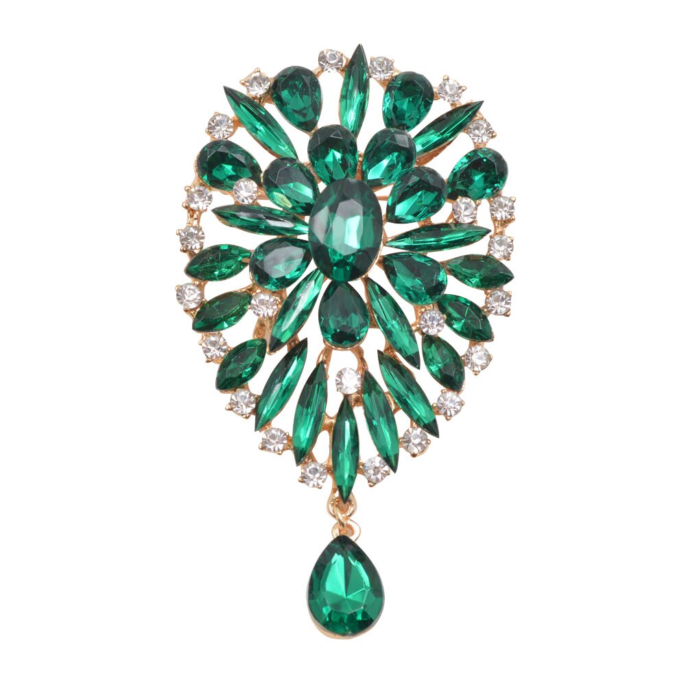 2 Colors Available Big Crystal Water Style Brooches for Women Dress Coat Brooch Pins Scarf Buckle Luxury Brooch: green